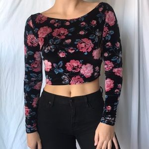 Velvet Floral Cropped Long Sleeve